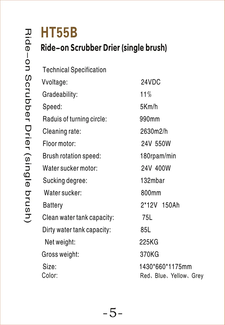 Ht55b Industrial Ride-on Floor Scrubber Dryer Machine
