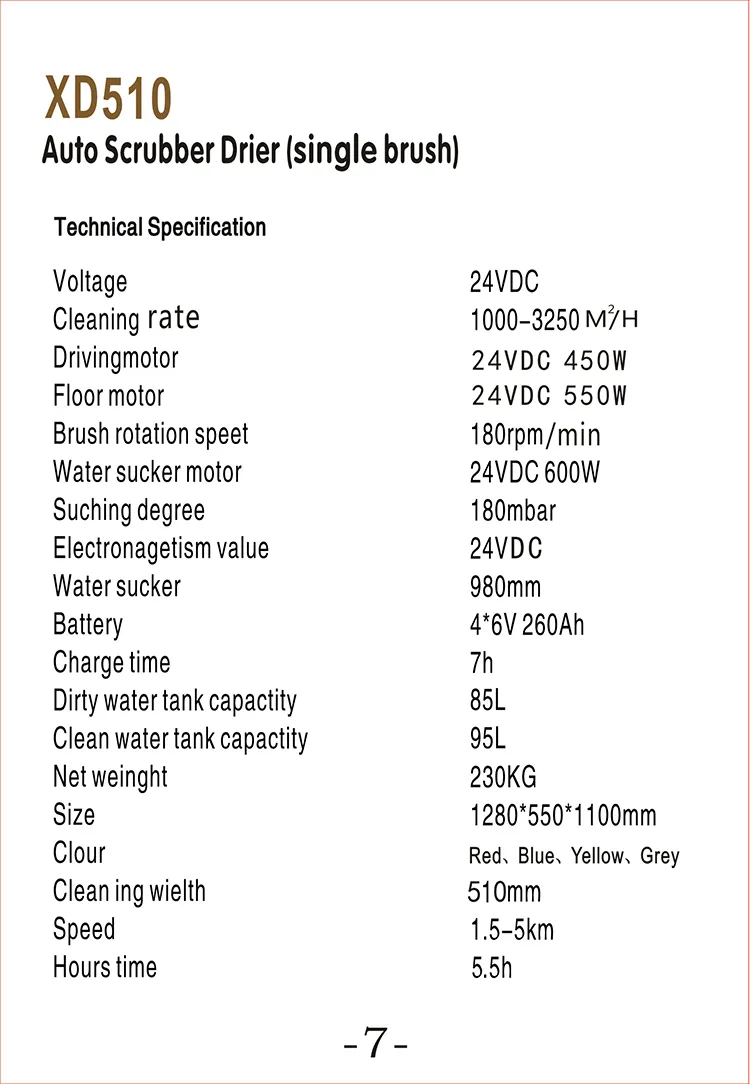 Xd510 Manual Floor Scrubber Ceramic Tile Floor Cleaning Machine